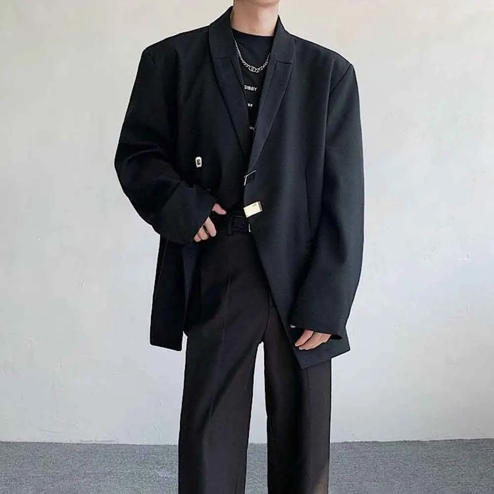 Autumn New Men's Solid Color Long-Sleeved Suit Jacket American Retro Fashion Trend Simple Loose Casual Niche Men's Tops 2025