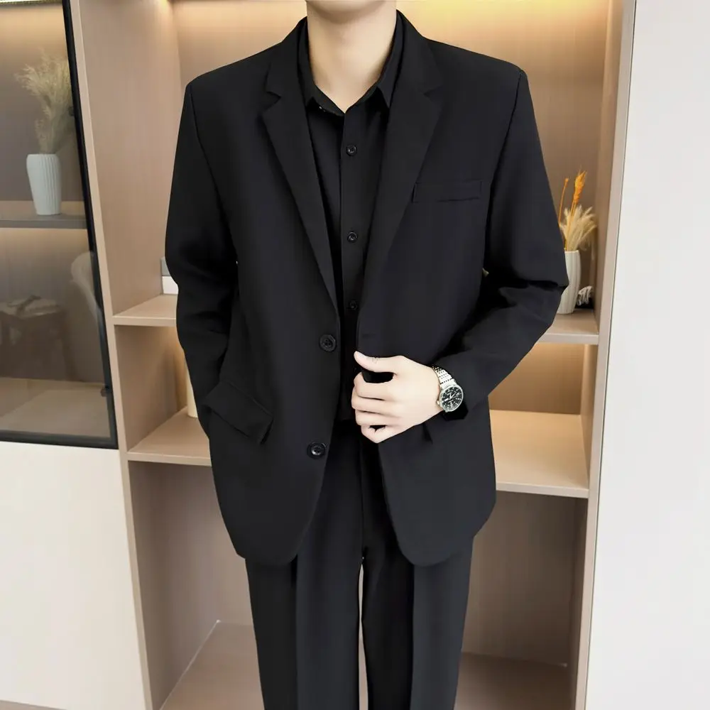 

Мужской приталенный повседневный деловой пиджак с длинным рукавом для свадьбы, весенне-осенний, модный, из полиэфирного волокна