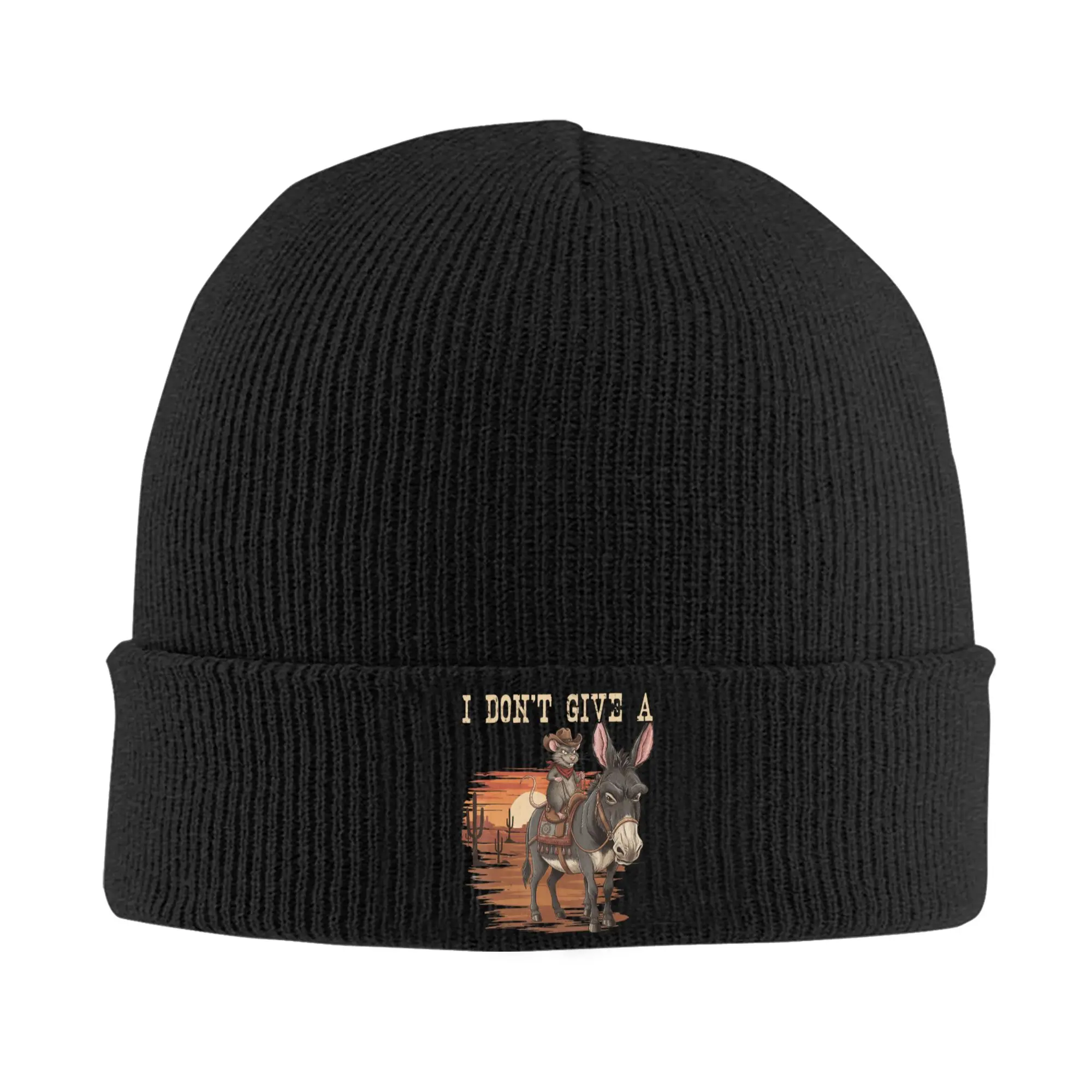 I Don’t Give a Rat’s Ass Funny Cowboy Rat & Donkey Mouse Beanie Hats  Y2K Cool Knit Hat Autumn Caps Design Warm Bonnet Hats