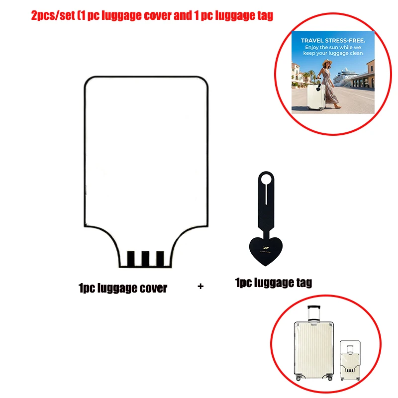 2-Piece Travel Luggage Cover and Luggage Tag Set, Includes 1 Suitcase Cover, 1 Heart-Shaped Luggage Tag, Thick and Durable Suitcase Cover, Luggage Identification Tag, with Travel Id Name Tag, Quick Identification, Reusable