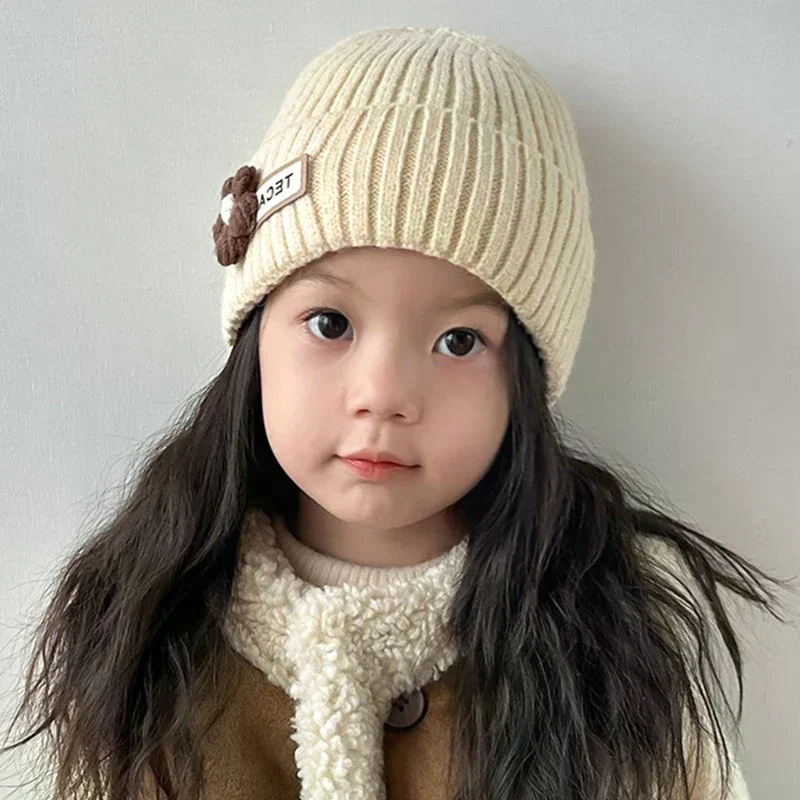 

Korean Children's Flower Knitted Wool Hat Winter Pastoral Style Girls Thick Ear Protection Wool Hat