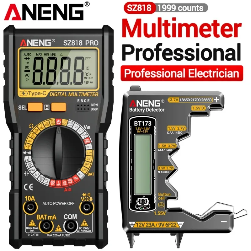 ANENG SZ818+BT173Intelligent Digital Multimeter Automotive Voltage Triode Teste Battery Digital Display Detector Tools