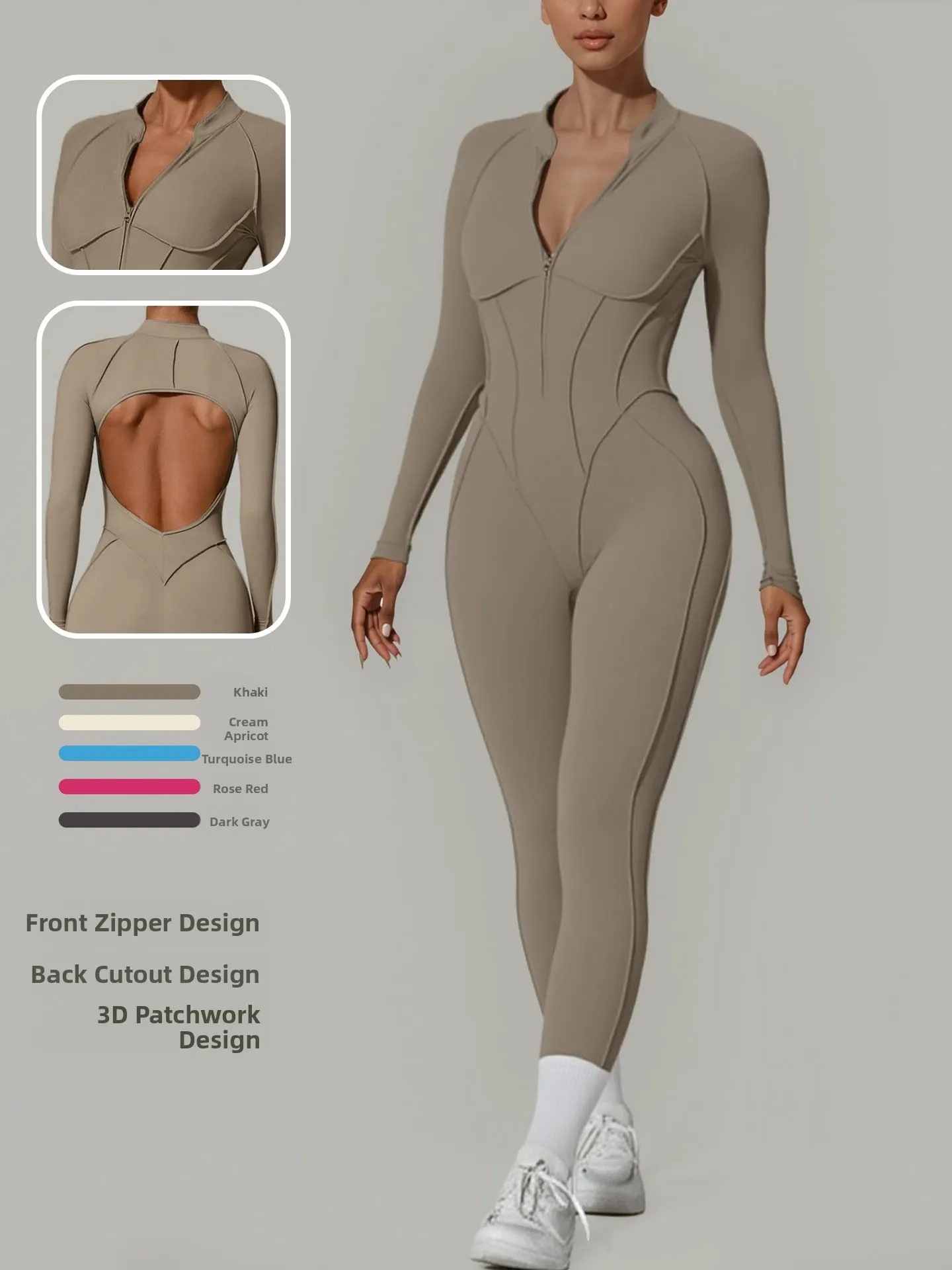 Women Quick Dry Hip‑Lifting Workout Jumpsuit Half Zip Cutout Open Back One‑Piece Bodysuit for Yoga Gym Training Active Outfit