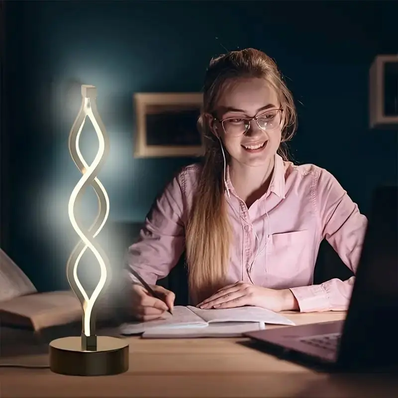 Elegante Spiral-Algen-Schreibtischlampe, moderner nordischer Stil, USB-betrieben, einstellbare Helligkeit, geeignet für Schlafzimmer und Wohnzimmer