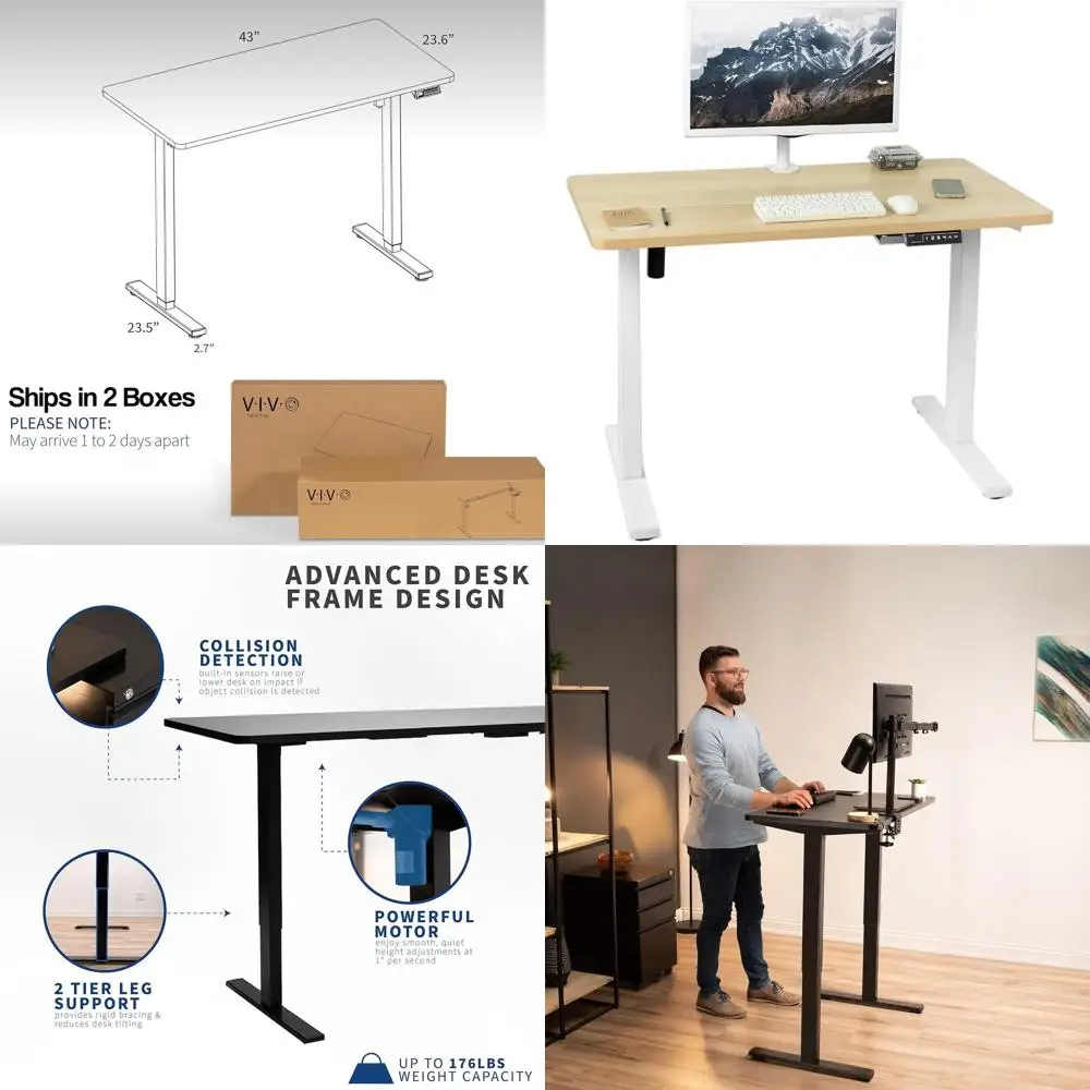 

Регулируемый по высоте стол 24 x 43 фута с функцией памяти настройки высоты, выдерживает до 220 фунтов, столешница из светлого дерева.