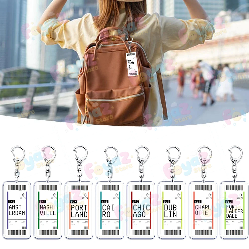 Fashion Paris Tokyo Travel Keychain Accessories Bag Charm Plane Ticket  Chibi Keyrings Fans Freinds Birthday Gifts view 5