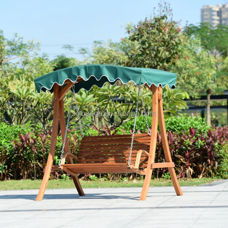 New product waterproof 2-seat solid wood furniture resort backyard hanging outdoor courtyard garden swing chair