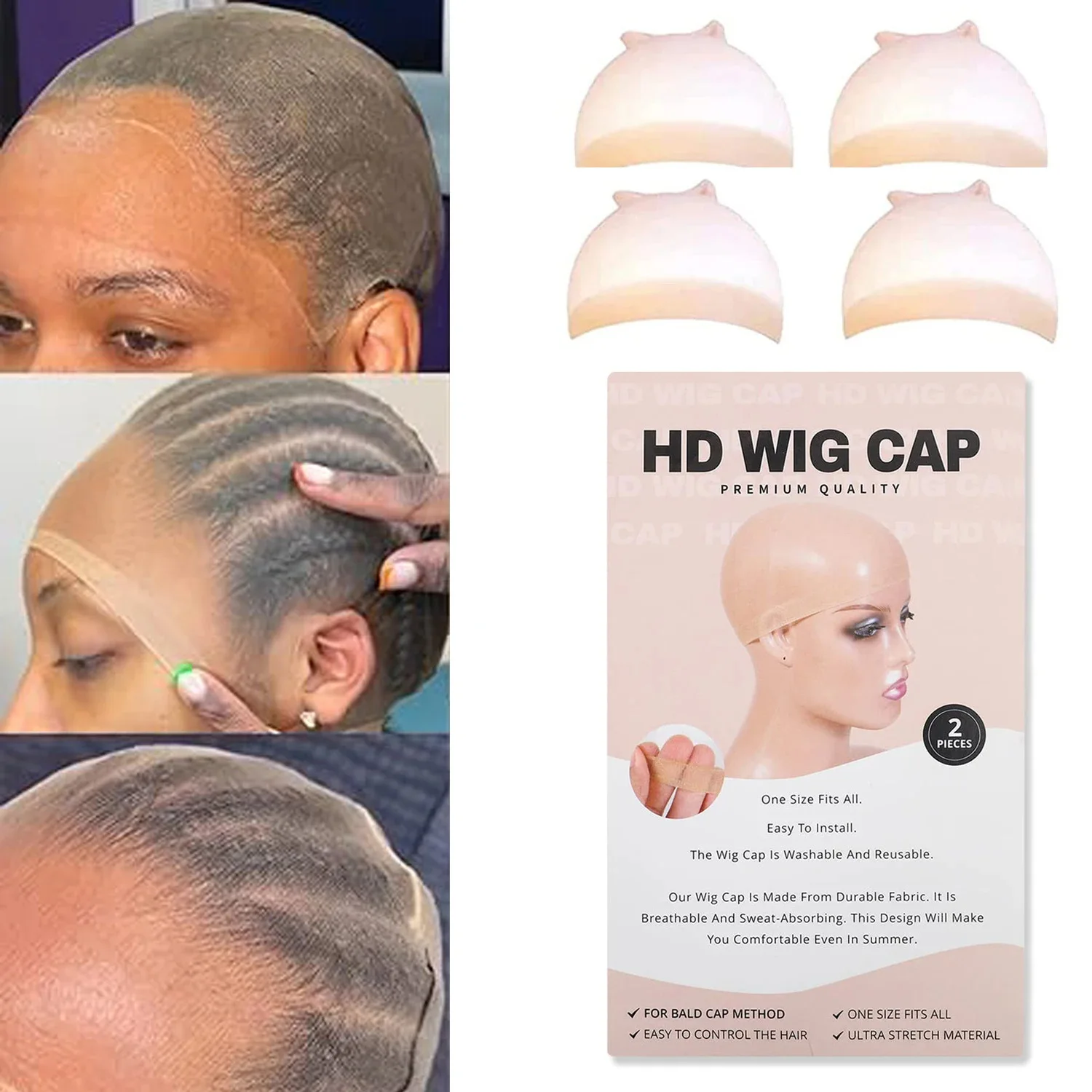 2Pcs/Pack HD Wig Caps for Women HD Wig Cap for Lace Front Wig Bald Cap for Wigs Stocking Caps for Wigs Fashionable Hair Nets