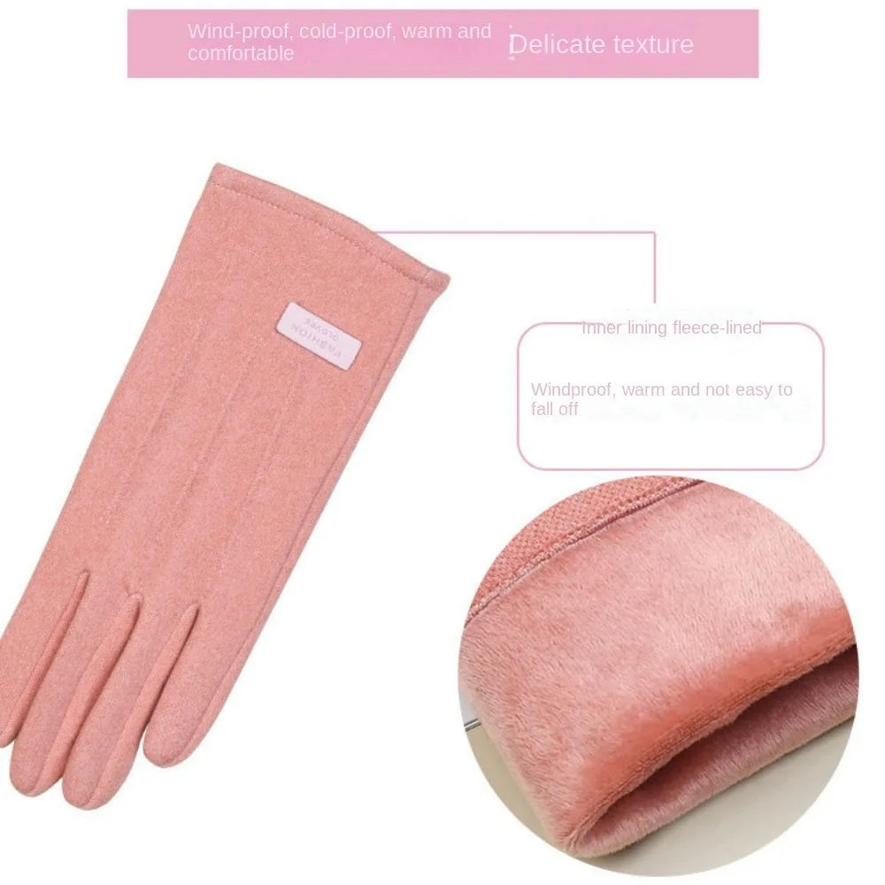 Plush Finger Gloves Double Sided Plush Windproof Touch Screen Gloves Touchable Screen Cold Prevention Warm Gloves Women's Style