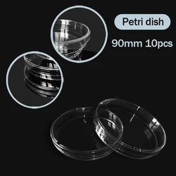 Pratos de Petri plásticos transparentes com tampas, Prato de Cultura de Bactérias, Laboratório Científico Biológico, 90mm, 10Pcs