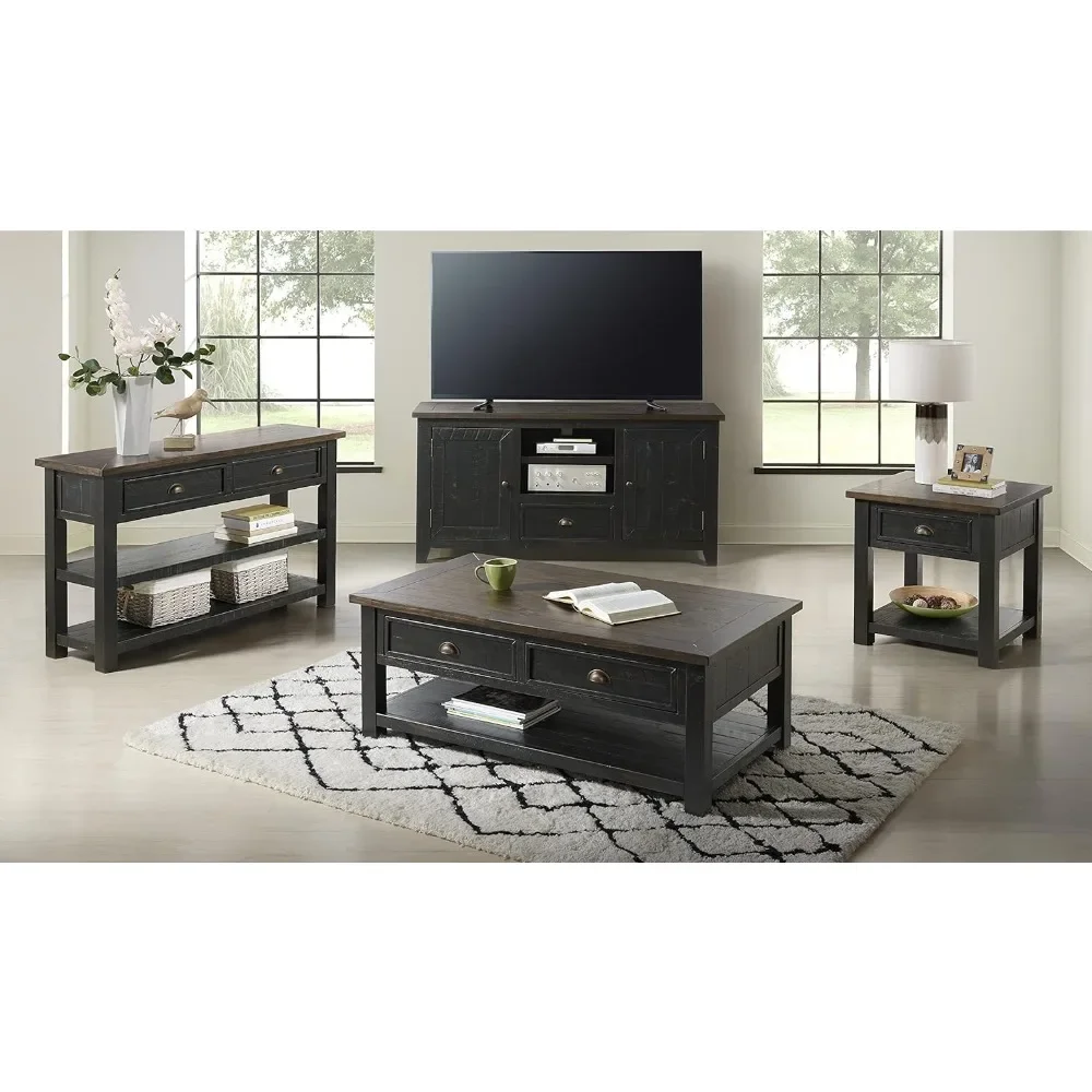 Coffee Table Solid Wood, Black with Brown Top，19\