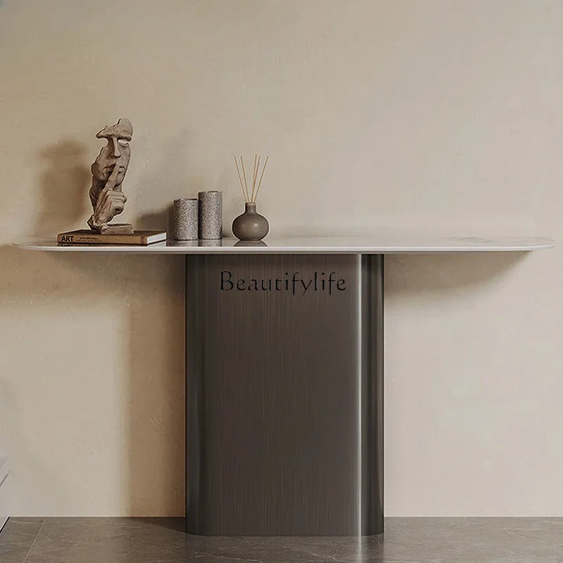 

Italian light luxury entrance table, entrance table against the wall, aisle decorative cabinet, rock slab simple end view tableL