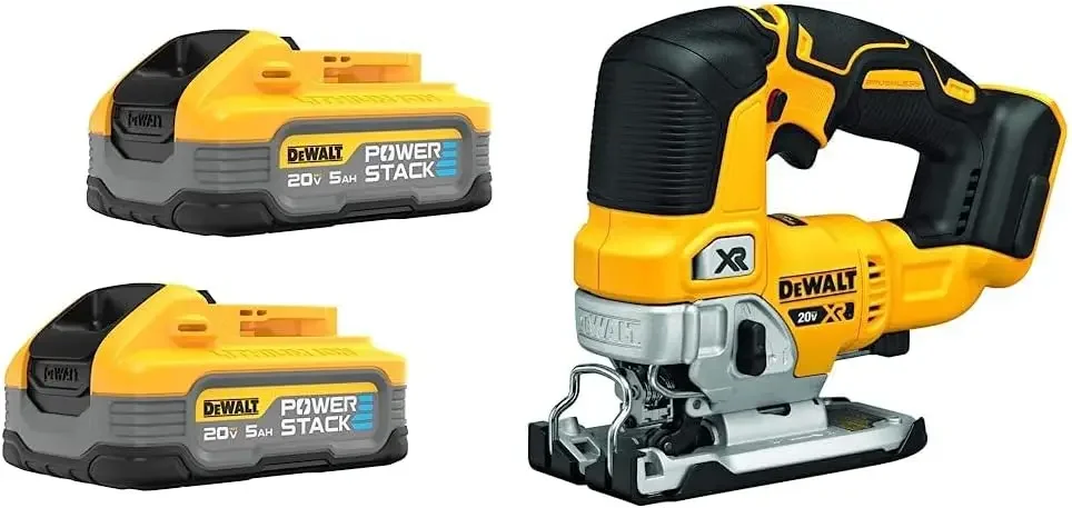 DEWALT Powerstack 20V MAX Battery, Rechargeable, 5Ah, Lithium Ion, 2-Pack (DCBP520-2) & 20V MAX XR Jig Saw, 3,200 Blade Speed