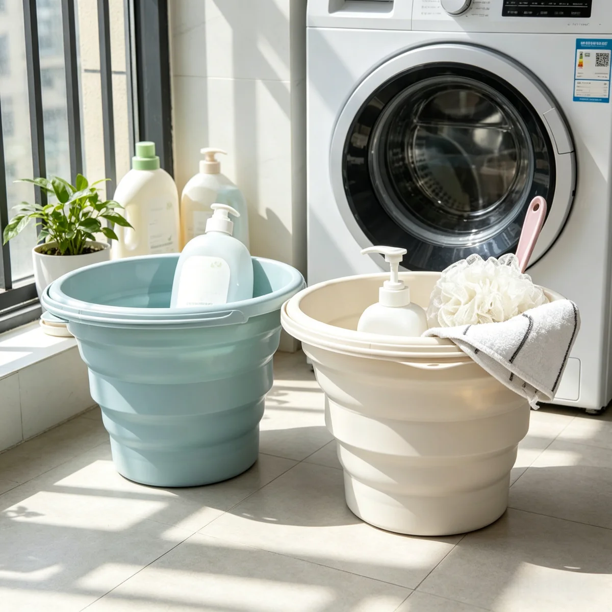 Portable Foldable Plastic Bucket Handheld Collapsible Laundry Basin Large Small Size Space Saving Multifunctional Washing Basin