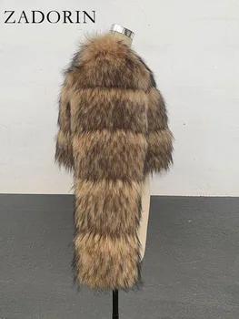 Cropped Faux Fur Coat 5 ZADORIN High Quality Cropped Faux Raccoon Fur Coat Woman Winter Fashion O Neck Long Sleeve Fluffy Short Faux Fur Jacket Crop Top 5