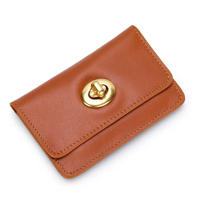 2023 New Style Simple Lock Clasp Card Holder for Women Fashion Ladies Coin Purse Genuine Cow Leather Slim Storage Bag 2061