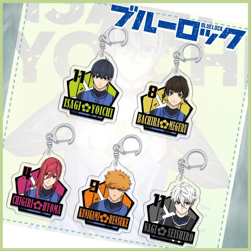 سلسلة مفاتيح مصنوعة من الأكريليك لسلسلة شخصيات القفل الأزرق أنيمي Isagi Yoichi Meguru Kunigami سلسلة معدنية قلادة هدية رائعة 6 سنتيمتر