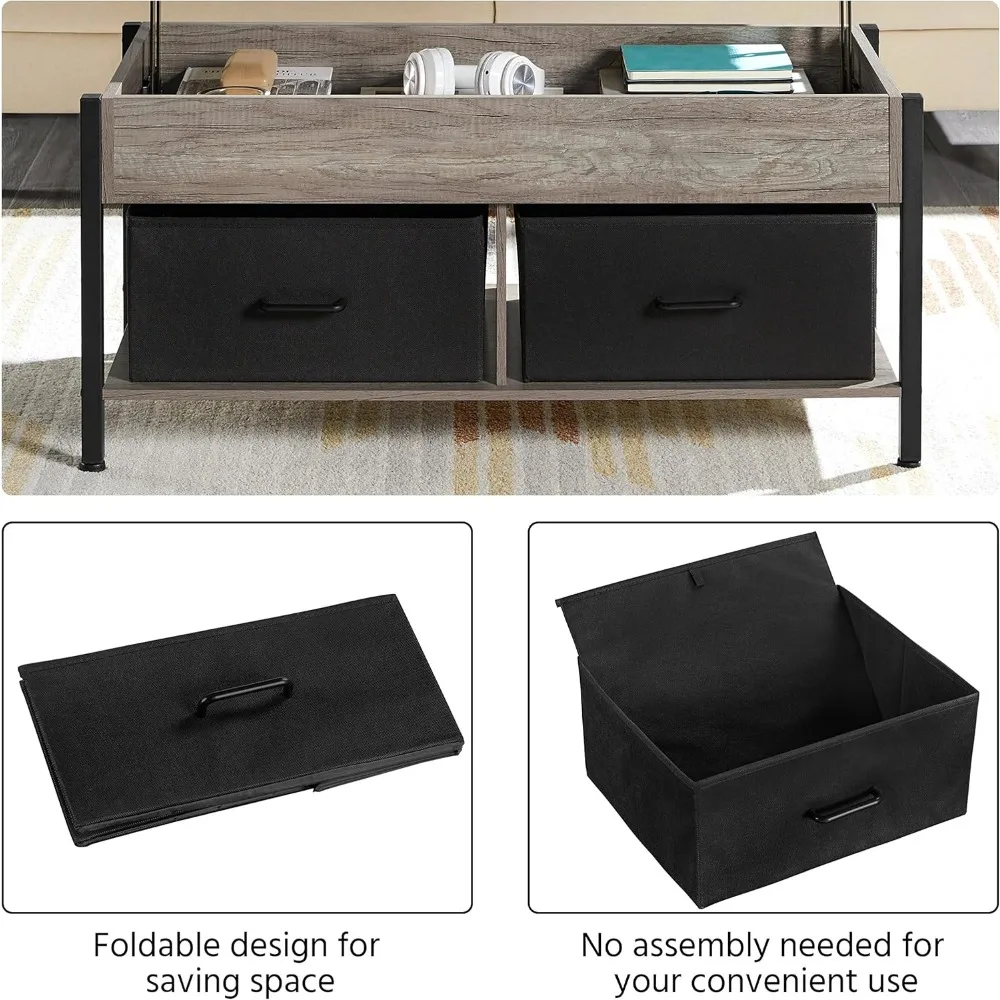 Lift-top Coffee Table with 2 Fabric Baskets & Hidden Storage Compartment, Raisable Top Coffee Table Industrial Center Table wit