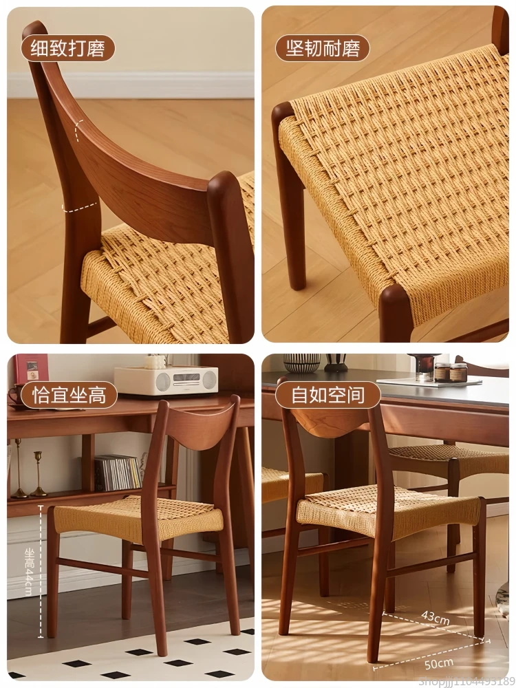 كرسي الروطان العتيق - مقعد منخفض من الخشب الصلب لتناول الطعام والزينة