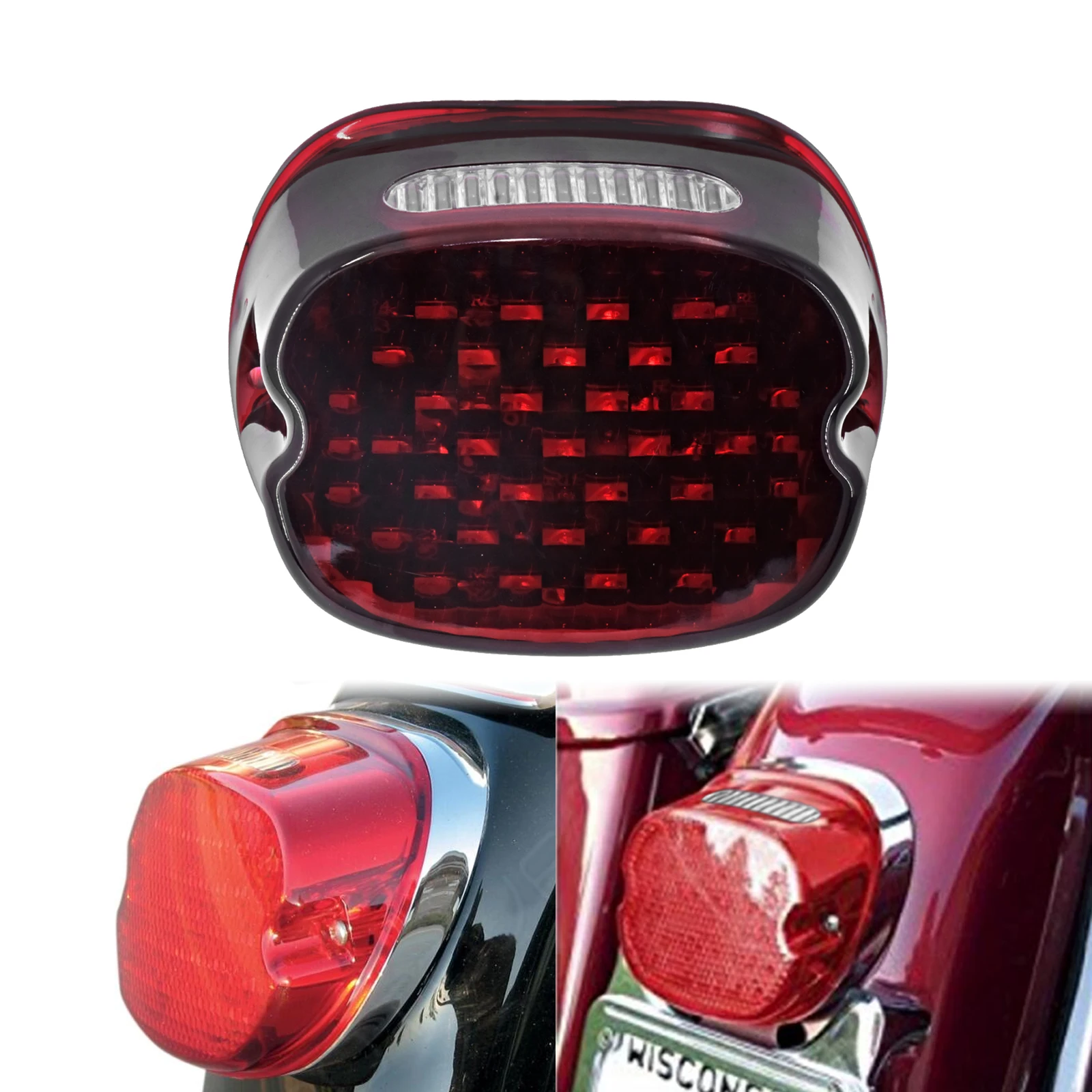Motorcycle LED BrakeTail Light License Plate Rear Run Stop Lamp Taillight 12V For Harley Dyna Touring Glide Sportster XL1200 883