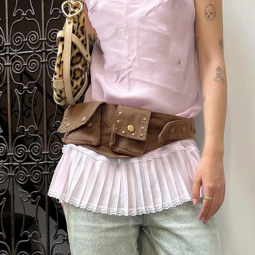 허리 가방 합금 그런지 엉덩이 벨트 빈티지 코튼 힙합 벨트 청바지 장식 가방이있는 와이드 허리띠 streetwear