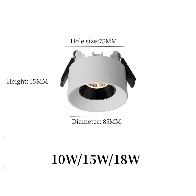 Imagem -05 - Dimmable Square e Round Recessed Led Cob Downlight Iluminação Interior Comercial Lâmpada do Teto Spot Light ac 85265v 10w 15w 18w