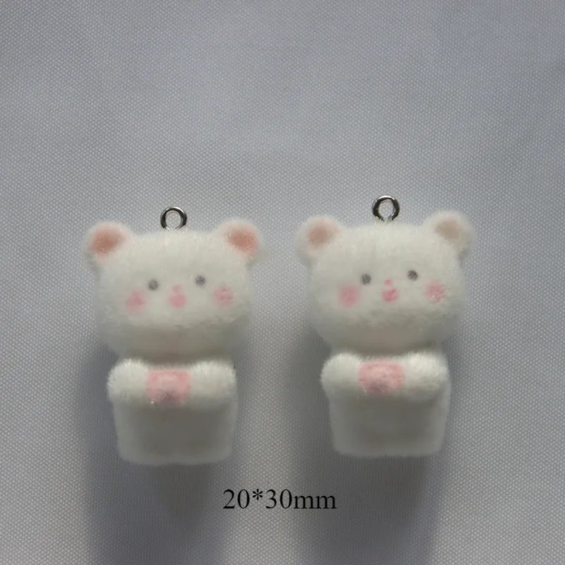 30Pcs 3D Cute Flocked Cat Charms Cartoon Animal Bear Resin Pendant Earrings Keychains Akcesoria do majsterkowania Rzemiosło Biżuteria Make