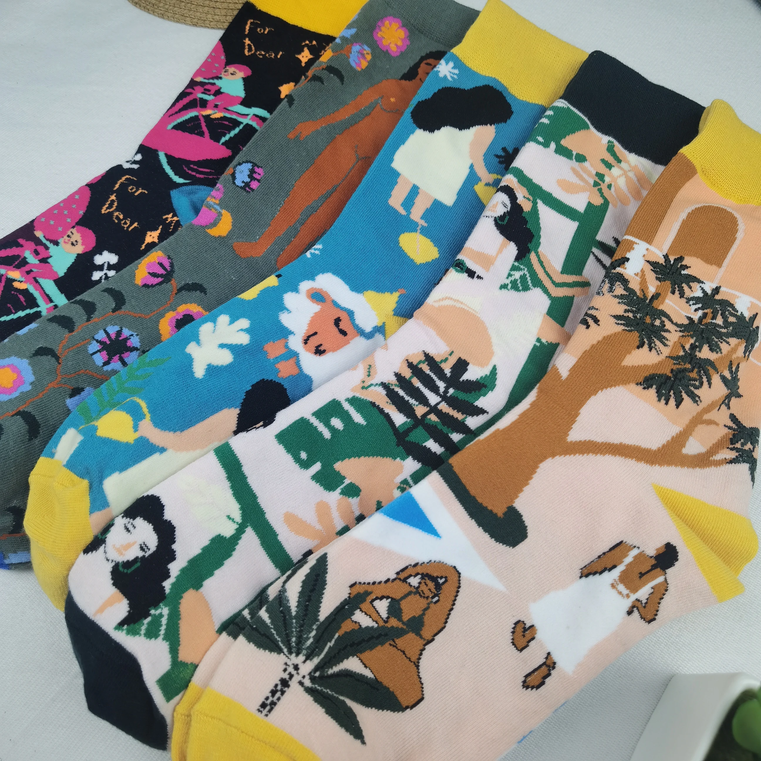 5 Pair Print Cute Long Winter Socks Women Fashion New Flowers Socks Set Kawaii Breathable Korean Style Streetwear Socken