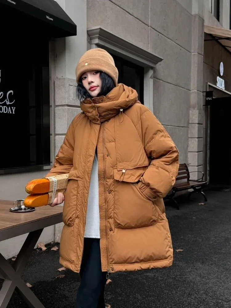 Nueva ropa de otoño e invierno para mujer, chaqueta acolchada con capucha de longitud media, abrigo de manga larga para mujer, prendas de vestir de gran tamaño para mujer