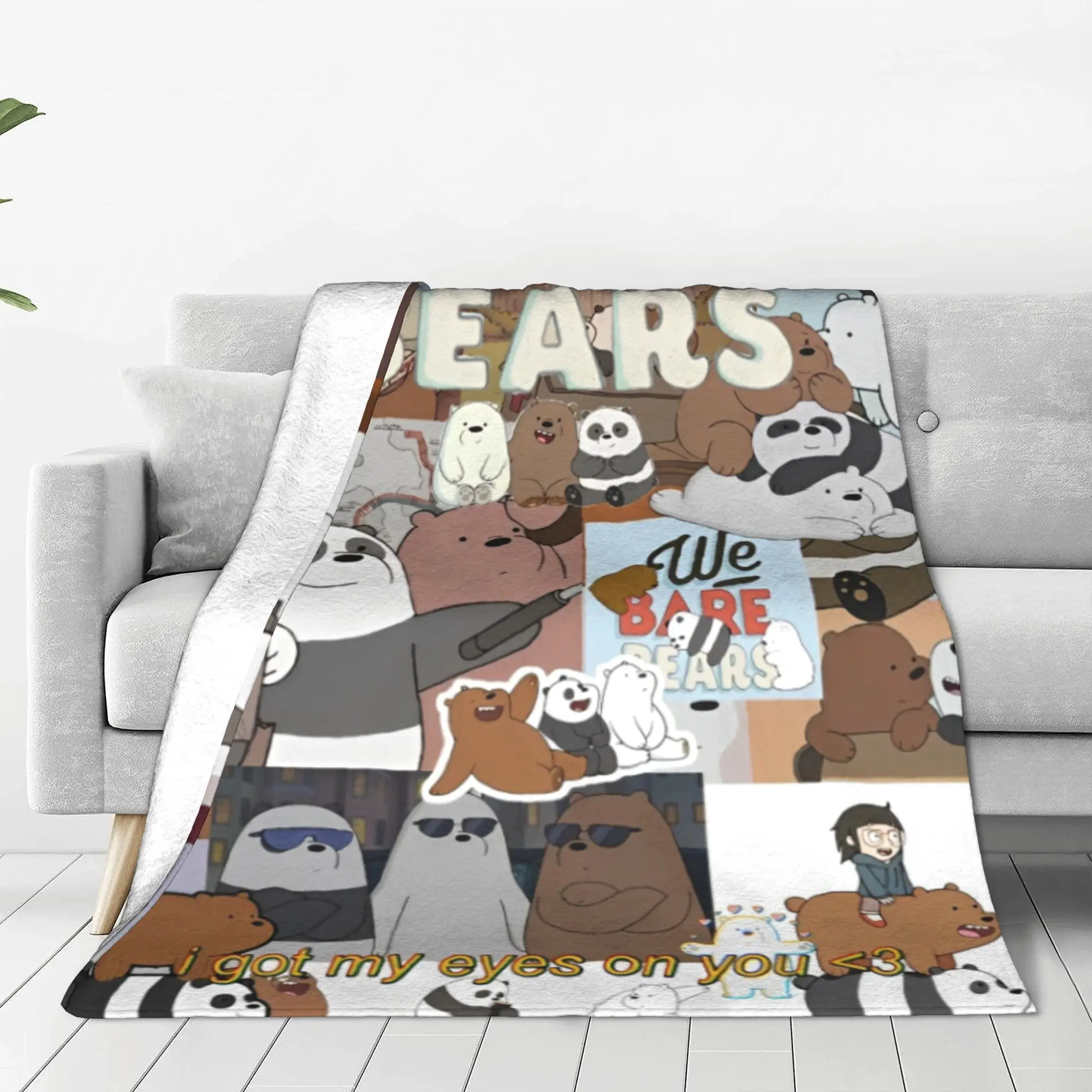 We Bare Bears Kawaii Cartoon Coral Fleece Plush Throw Blanket Grizzly Panda Ice Bear Blankets for Home Warm Plush Thin Quilt