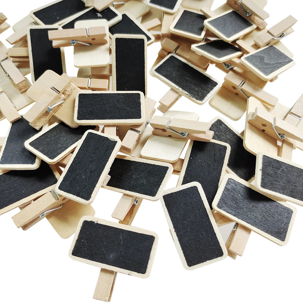 50Pcs Wooden Mini Blackboard Clips Message Slate Rectangle Clips Memos Label Brand Price Panel Card Place Number Table Wedding