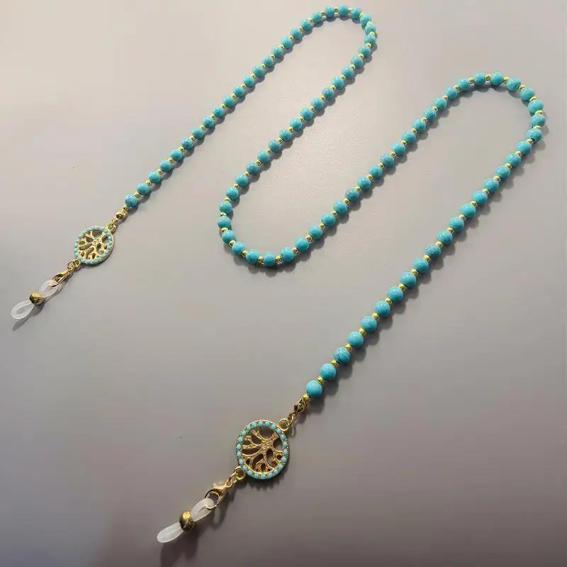 Imitation Turquoise Glasses Chain Long Beaded Diamond Inlaid Trendy Temperament Sunglass Lanyard for Outdoor Activities