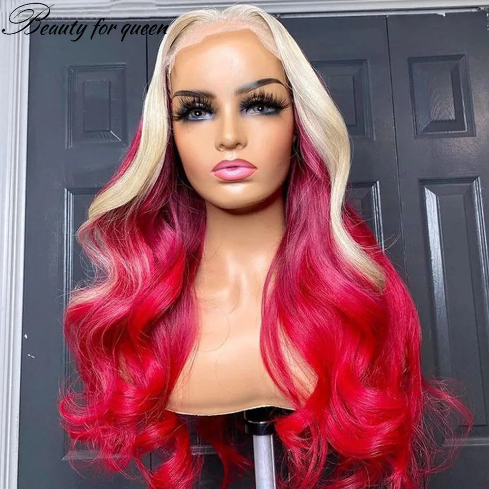 ﻿   Peluca Frontal de encaje 13x4 de color amarillo rojizo, pelucas de cabello humano, pelucas de cabello humano 100% hermosas para niñas que usan pelucas tienen una gran densidad del 180%