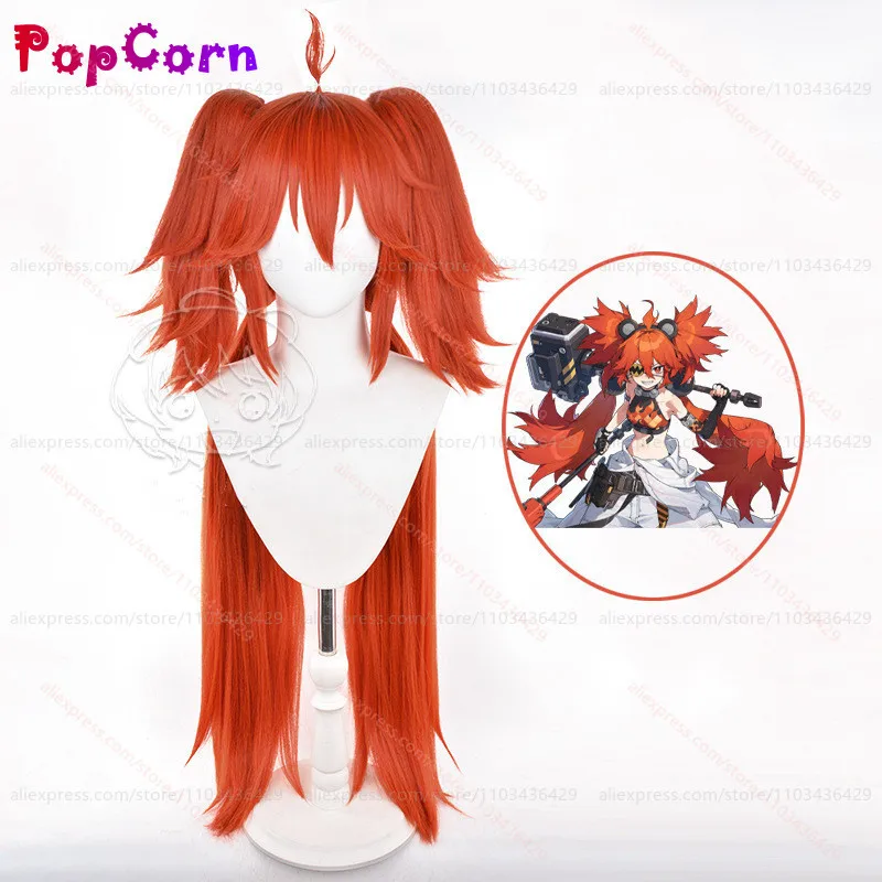 ZZZ Koleda Belobog Wig with Double Ponytails Unisex 105cm Long Hair Orange Red Wig Cosplay Anime Heat Resistant Synthetic Wigs