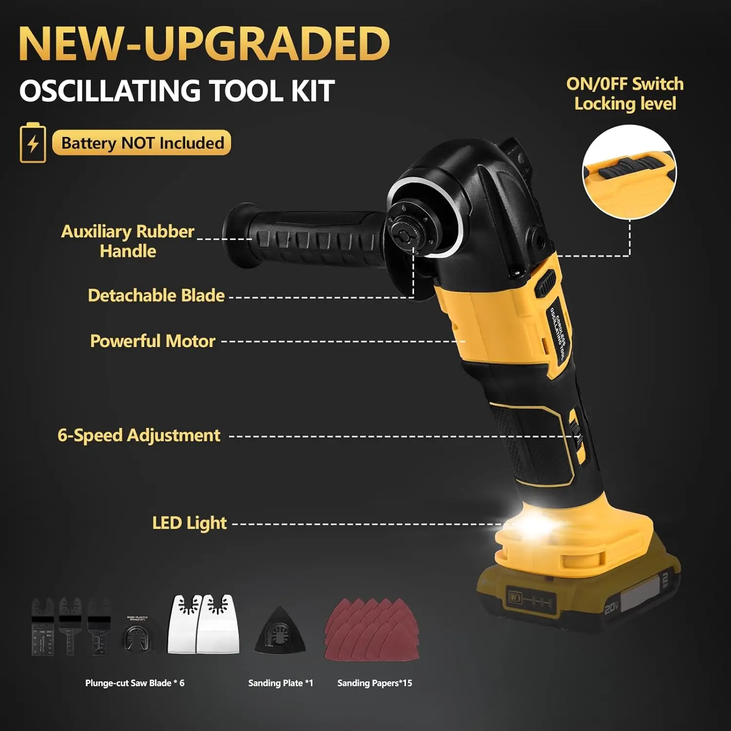 23PCS Oscillating Multi function tool Electric Saw With Trimmer Cutting Woodworking Speed Tool Fit Dewalt 18/20V Battery