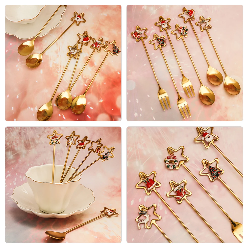 

1Set Christmas Spoon Fork Set Ergonomic Handle Comfortable Grip Stainless Steel Material Christmas Spoon Fork Metal Spoons