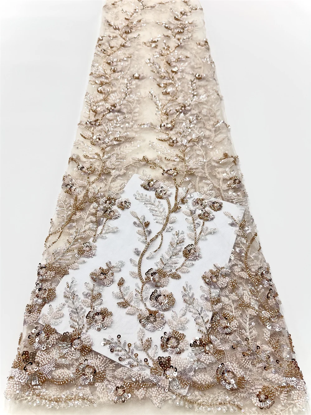 

2025 African Tulle Beads Lace Fabrics for Women Sewing Evening Dresses French Embroidery Mesh Sequin Fabric For Wedding Party