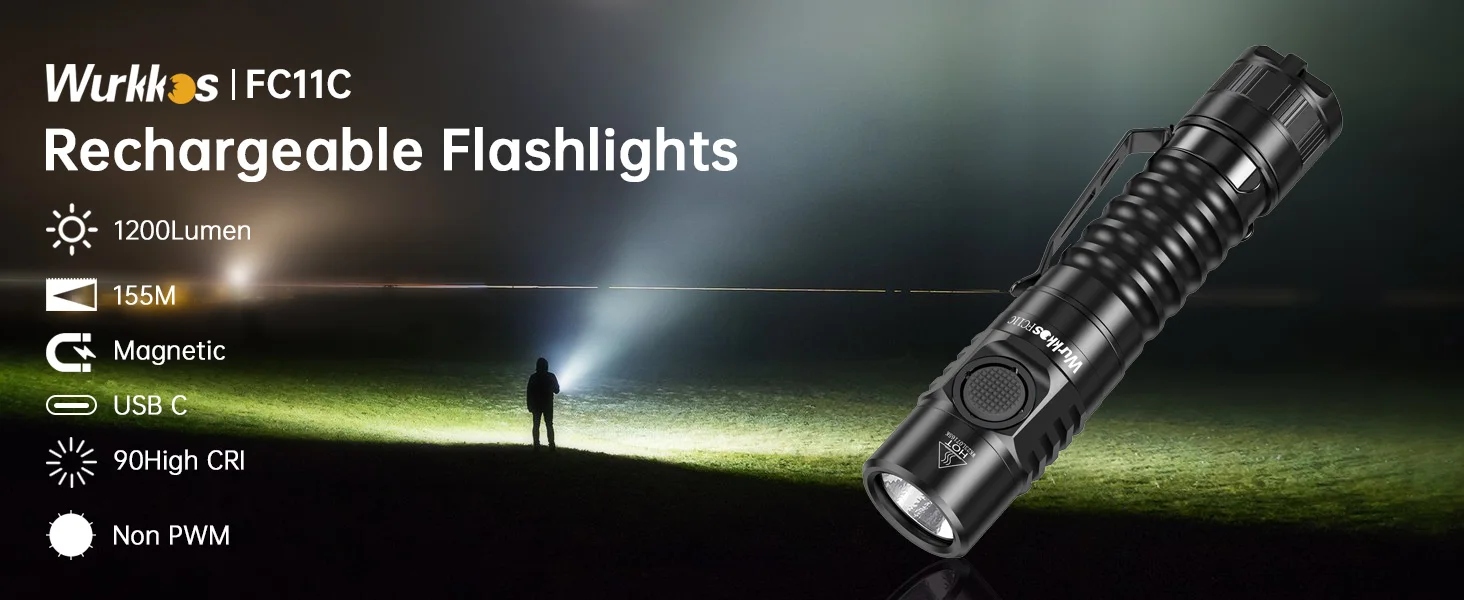 Wurkkos FC11C EDC Taschenlampe 519A 18650 Wiederaufladbare Taschenlampe 1200 Lumen USB-C Alltags-Taschenlampe für Wanderungen – Detail 1