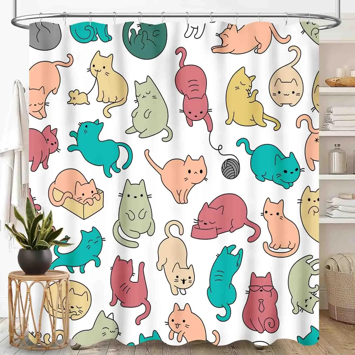 

Мультфильм милый милый котенок Kawaii любители кошек домашние животные красочные животные водонепроницаемая ткань набор занавесок для душа для ванной комнаты с крючками