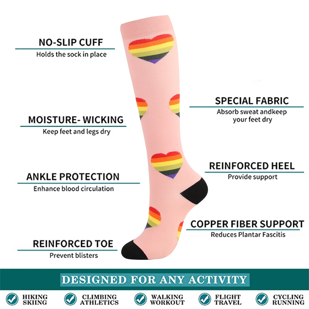 3 Pairs Random Color Compression Socks Women Promote Blood Circulation Tight Socks Gym Hiking Running Cycling Street Trend Socks