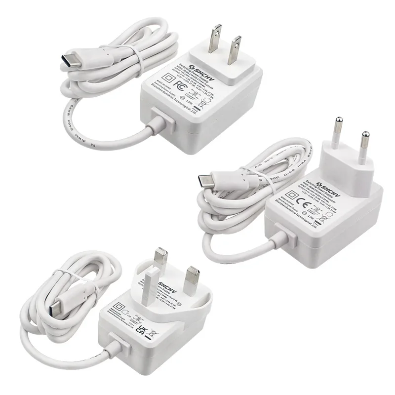 Raspberry Pi 5 USB-C Power Adapter - 27W 5.1V/5A PD Charger with 1.2M Cable (US/EU/UK Plug)