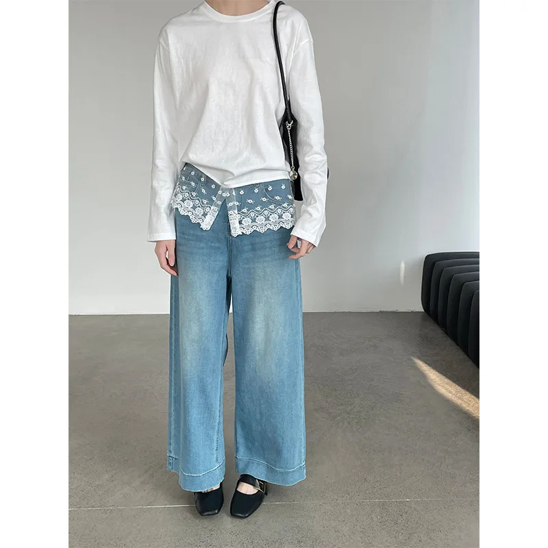 

Lace Splicing Loose Casual White T-shirt Women's 2026 Spring New