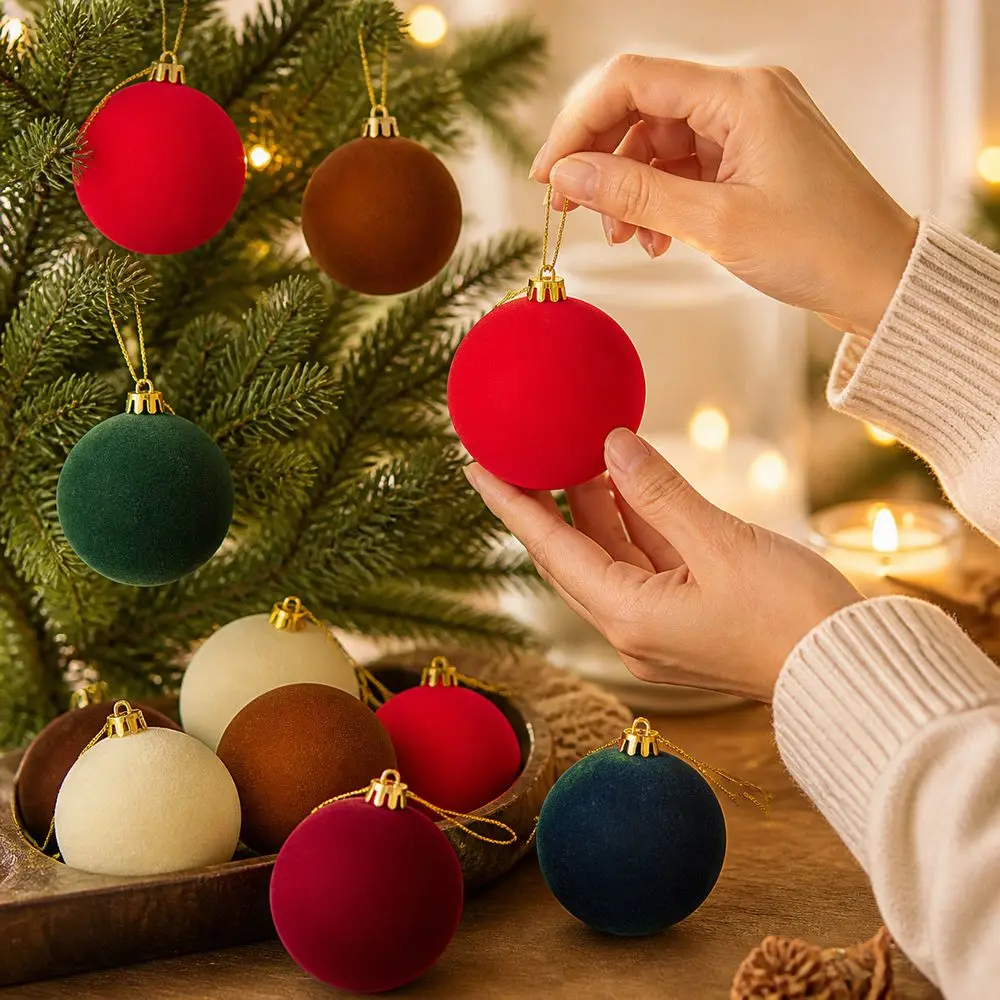 12pcs 6cm Christmas Ball Ornaments Vintage Style Gold Hanging Caps Christmas Tree Baubles Round Shape