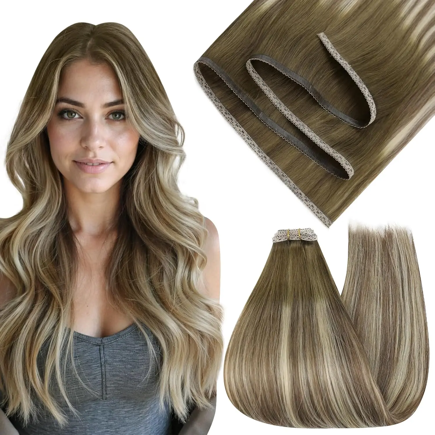 

Full Shine 16-24 inches 1pcs Per Pack Sew In Hair Extensions Invisible Weft Hair Extensions Human Hair Soft Remy Hair For Women