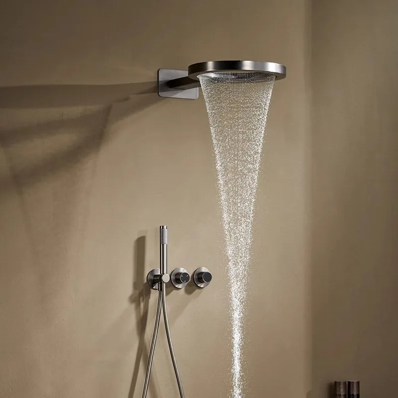 

Modern Round Shower Faucet In-wall Brass Shower Filter Head Waterfall Shower Set
