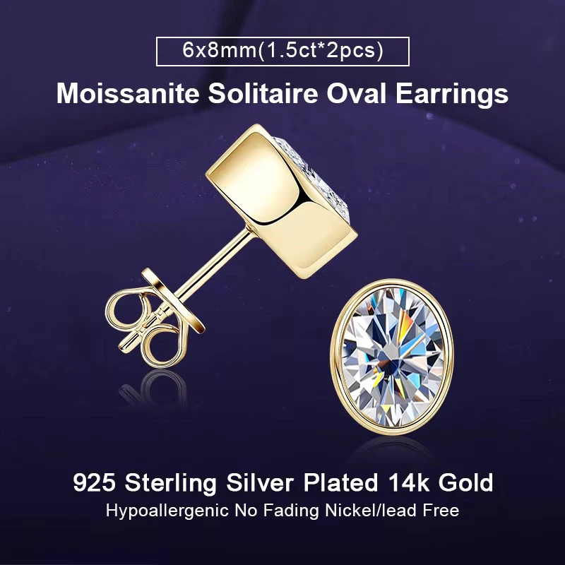 IOGOU 1.5CT D Color Certified Oval Cut Moissanite Diamond Stud Earrings for Women 925 Sterling Silver Simple Wedding Jewelry