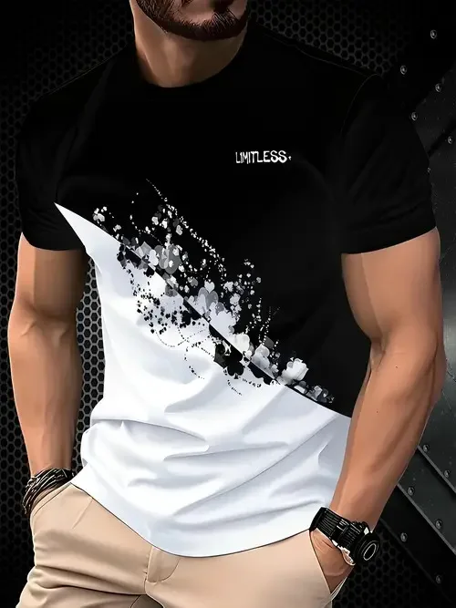 Men Deer Skull Print Color Block T Shirt Curved Stripes Dot Mesh Patchwork Short Sleeve O NeckOutdoorHuntingCasualStreetwearTops