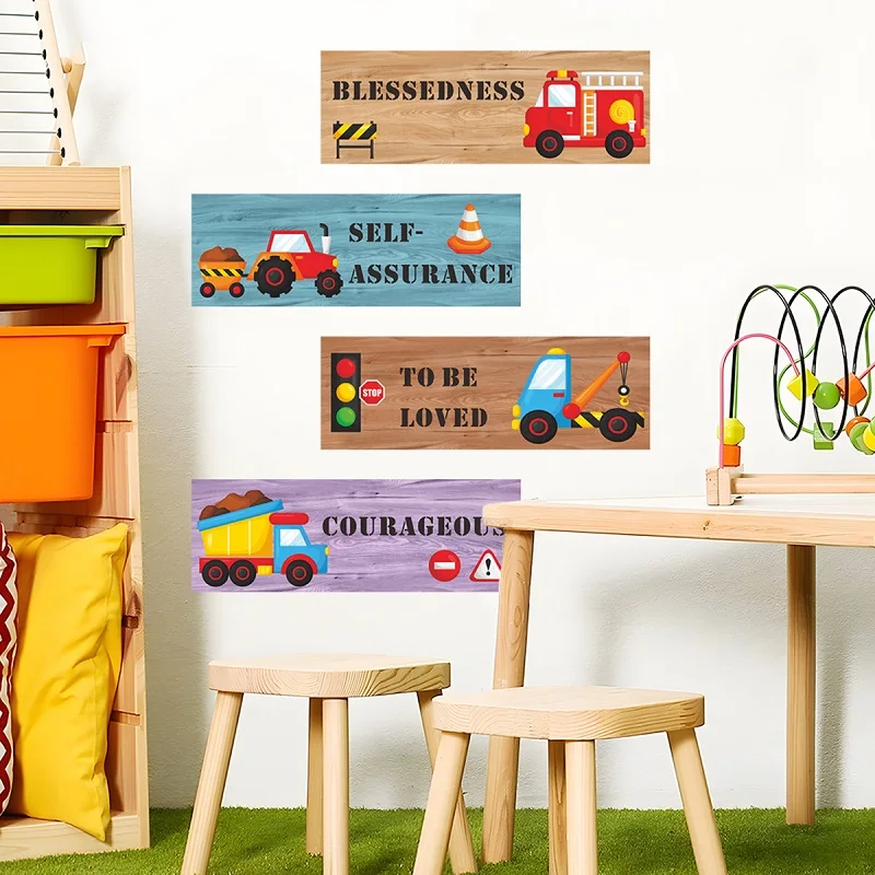 Engineering Car Self Adhesive Wall Sticker English Slogan Blessedness Courageous Self Assurance To Be Loved