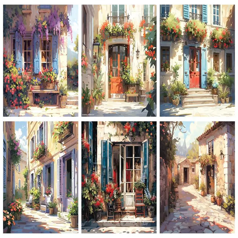 RUOPOTY Paint By Numbers Kit Oil Paints Flower Gate Pictures Wall Painting With Frame Art Crafts