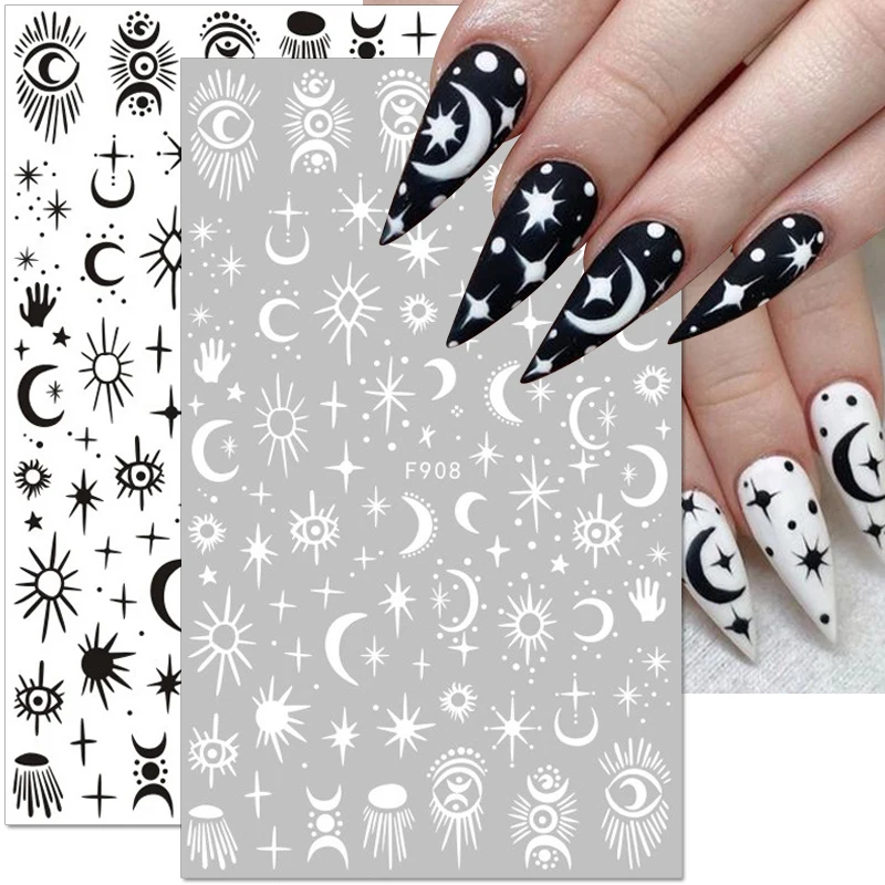 1PCS New 3D Devil's Eye Snake Nail Stickers Nail Art Decoration Black White Flowers Leaves Sticker Nail Art Decals Nail Parts